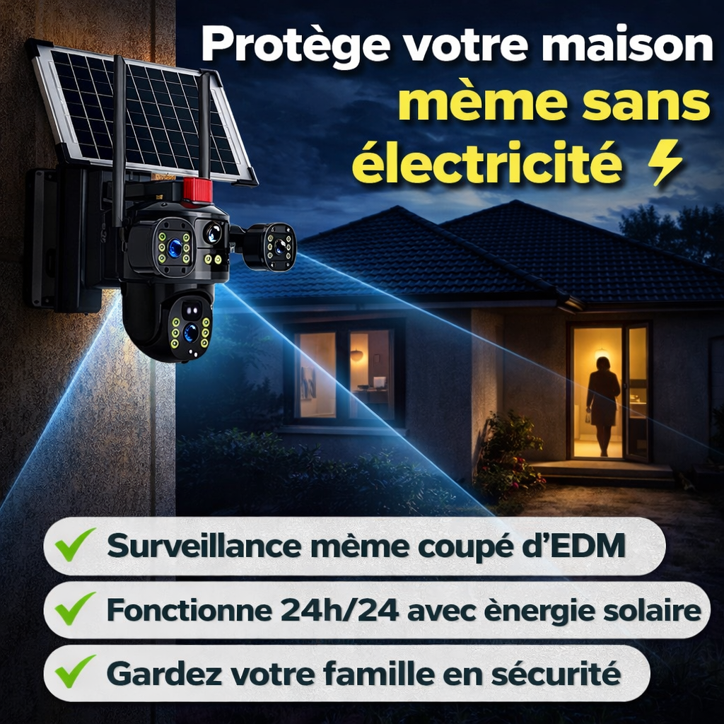 Caméra de Surveillance Solaire Sans Fil 3 en 1 – Caméra Intelligente Extérieure avec Vision Nocturne et Contrôle à Distance
